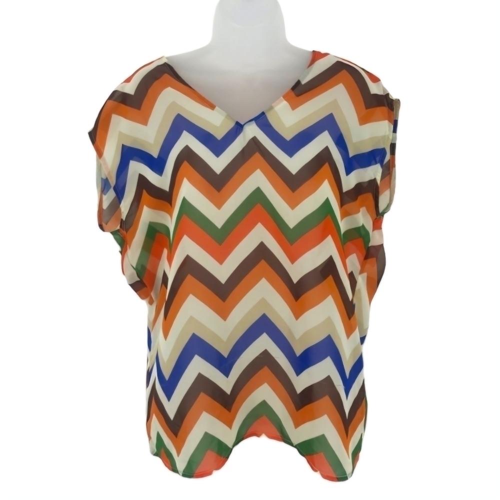 Tulle Vibrant Colorful Chevron Blouse